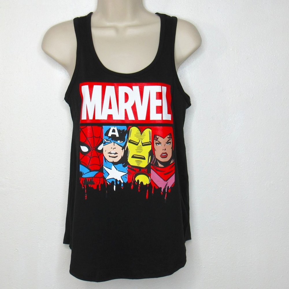 Juniors Marvel Black Retro Avenger Panels Muscle Tank Top Size S (3-5)
